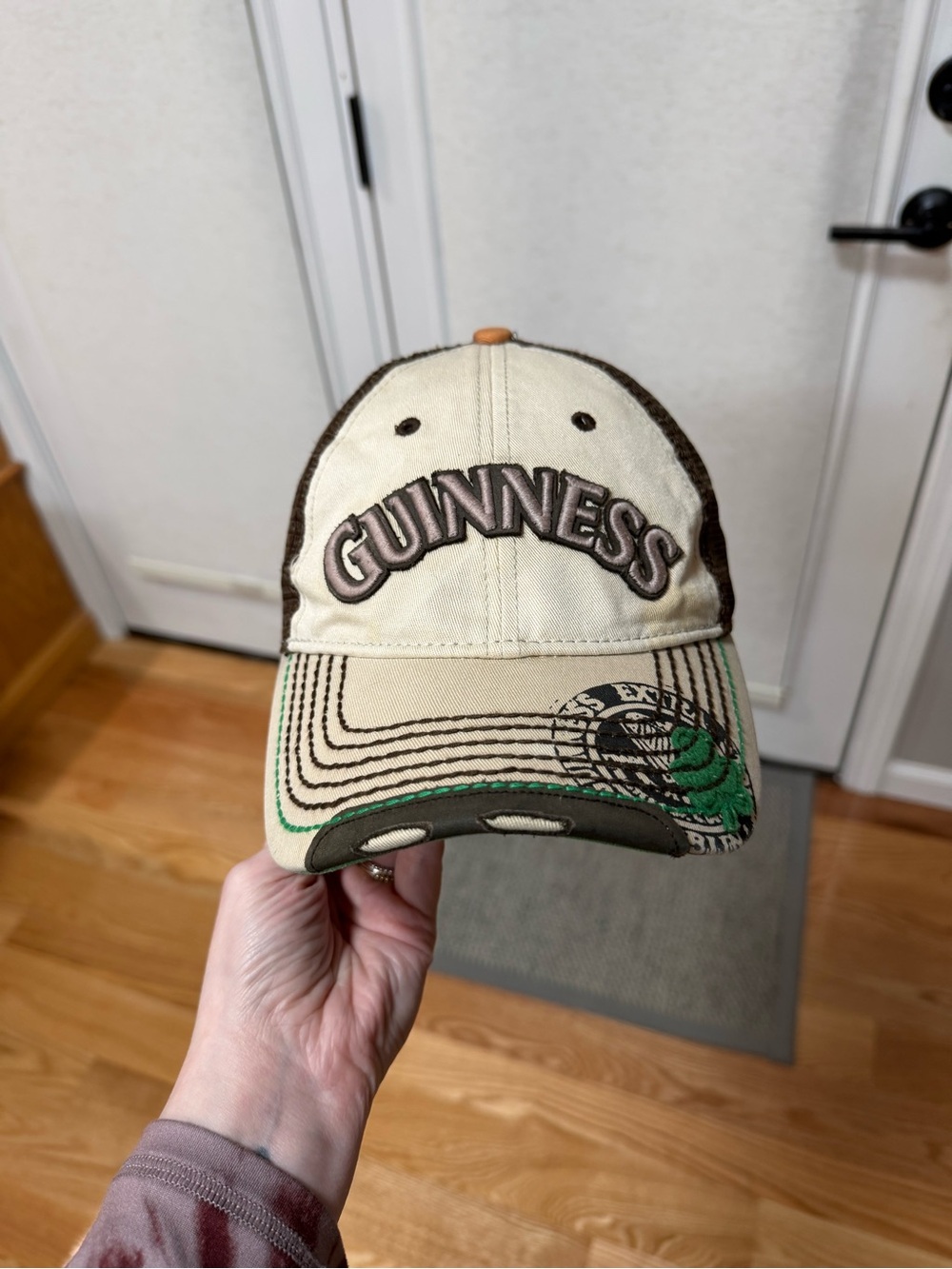 Guinness Official Merchandise Trucker Hat Beige/Brown Mesh Snapback Cap